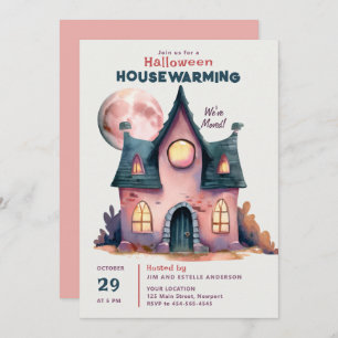 Halloween Huis Warming Nieuwe Familie Huis Roze Ma Kaart