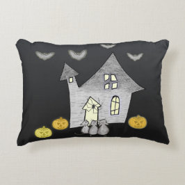 Halloween huis, zwarte katten, vleermuizen, pompoe accent kussen