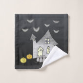 Halloween huis, zwarte katten, vleermuizen, pompoe bad handdoek (Wasdoekje)