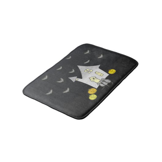 Halloween huis, zwarte katten, vleermuizen, pompoe badmat (Gekanteld)