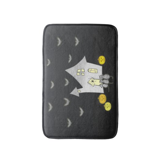 Halloween huis, zwarte katten, vleermuizen, pompoe badmat (Voorkant Verticaal)