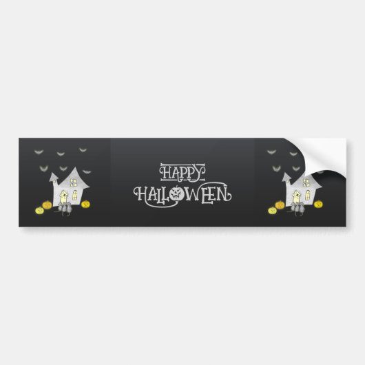 Halloween huis, zwarte katten, vleermuizen, pompoe bumpersticker (Voorkant)