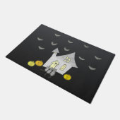 Halloween huis, zwarte katten, vleermuizen, pompoe deurmat (Schuin)