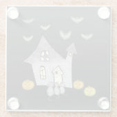 Halloween huis, zwarte katten, vleermuizen, pompoe glazen onderzetter (Achterkant)