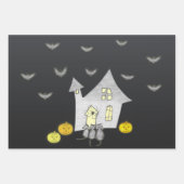 Halloween huis, zwarte katten, vleermuizen, pompoe inpakpapier vel (Voorkant 2)