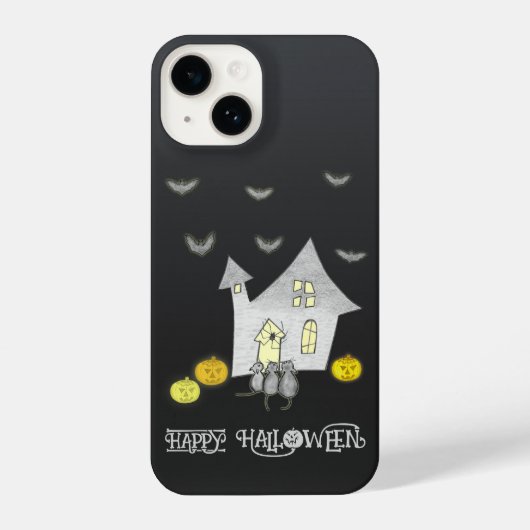 Halloween huis, zwarte katten, vleermuizen, pompoe iPhone hoesje (Achterkant)