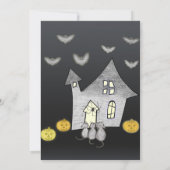 Halloween huis, zwarte katten, vleermuizen, pompoe kaart (Achterkant)