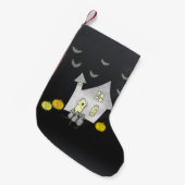 Halloween huis, zwarte katten, vleermuizen, pompoe kleine kerstsok (Voorkant (Hangend))