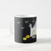 Halloween huis, zwarte katten, vleermuizen, pompoe koffiemok (Voorkant links)
