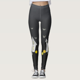 Halloween huis, zwarte katten, vleermuizen, pompoe leggings