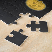 Halloween huis, zwarte katten, vleermuizen, pompoe legpuzzel (Zijkant)