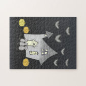 Halloween huis, zwarte katten, vleermuizen, pompoe legpuzzel (Horizontaal)