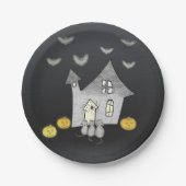 Halloween huis, zwarte katten, vleermuizen, pompoe papieren bordje (Voorkant)