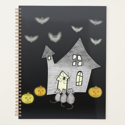 Halloween huis, zwarte katten, vleermuizen, pompoe planner (Voorkant)