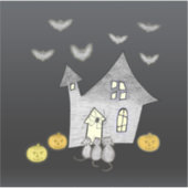 Halloween huis, zwarte katten, vleermuizen, pompoe sticker (Voorkant)