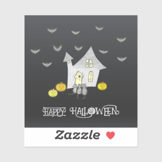 Halloween huis, zwarte katten, vleermuizen, pompoe sticker (Vel)