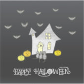 Halloween huis, zwarte katten, vleermuizen, pompoe sticker (Voorkant)
