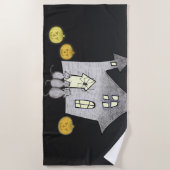 Halloween huis, zwarte katten, vleermuizen, pompoe strandlaken (Voorkant)