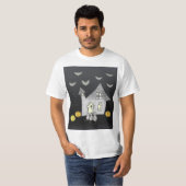Halloween huis, zwarte katten, vleermuizen, pompoe t-shirt (Voorkant volledig)