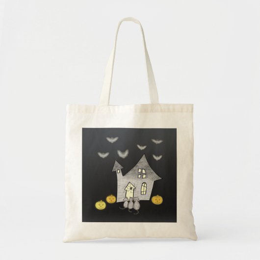 Halloween huis, zwarte katten, vleermuizen, pompoe tote bag (Voorkant)