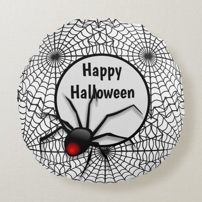 Halloween Huisdecoratie Zwarte Spinnenweb Rond Kussen (Voorkant)