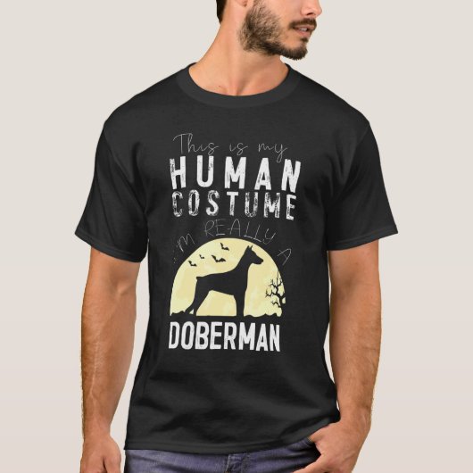 Halloween Human Costume Doberman Pinscher Moon Sil T-shirt (Voorkant)