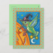 HALLOWEEN HUMMINGBIRD EN JACK O LANTERN WHIMSY FEESTDAGENKAART (Voorkant / Achterkant)