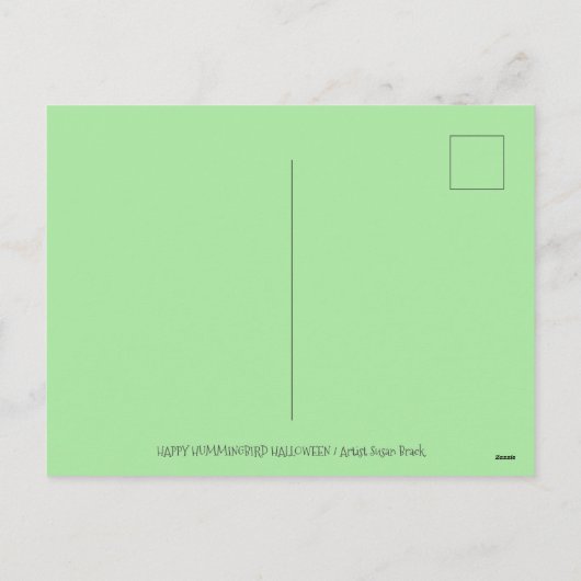 HALLOWEEN HUMMINGBIRD EN JACK O LANTERN WHIMSY FEESTDAGENKAART (Achterkant)