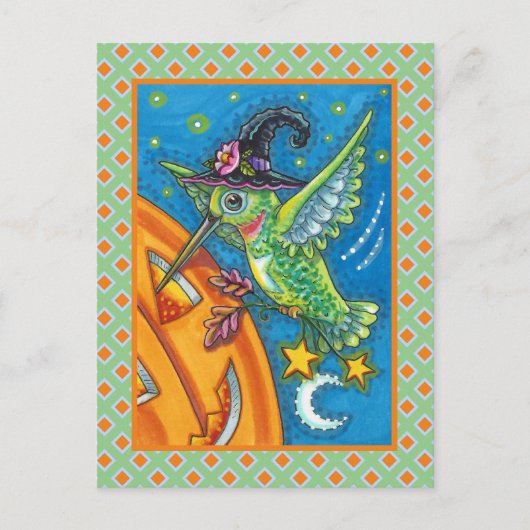 HALLOWEEN HUMMINGBIRD EN JACK O LANTERN WHIMSY FEESTDAGENKAART (Voorkant)