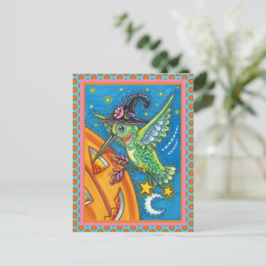 HALLOWEEN HUMMINGBIRD EN JACK O LANTERN WHIMSY HOL FEESTDAGENKAART (Staand voorkant)