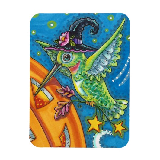 HALLOWEEN HUMMINGBIRD EN JACK O LANTERN WHIMSY MAGNEET (Verticaal)