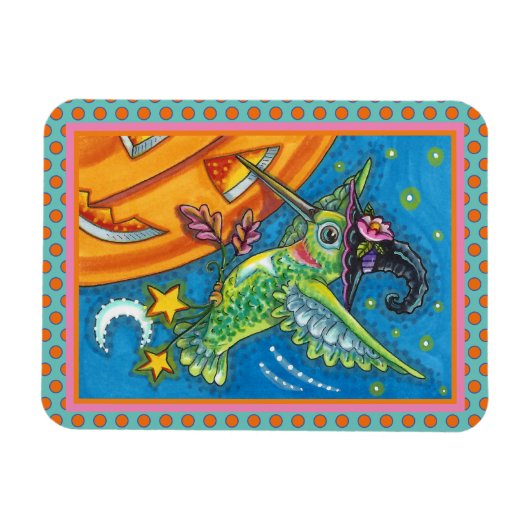 HALLOWEEN HUMMINGBIRD EN JACK O LANTERN WHIMSY MAGNEET (Horizontaal)