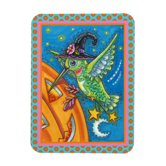 HALLOWEEN HUMMINGBIRD EN JACK O LANTERN WHIMSY MAGNEET (Verticaal)
