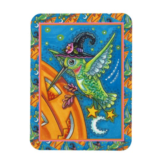 HALLOWEEN HUMMINGBIRD EN JACK O LANTERN WHIMSY MAGNEET (Verticaal)