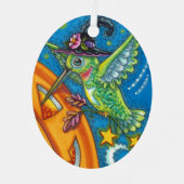 HALLOWEEN HUMMINGBIRD EN JACK O LANTERN WHIMSY METALEN ORNAMENT (Voorkant)