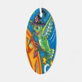 HALLOWEEN HUMMINGBIRD EN JACK O LANTERN WHIMSY METALEN ORNAMENT (Voorkant links)