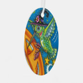 HALLOWEEN HUMMINGBIRD EN JACK O LANTERN WHIMSY METALEN ORNAMENT (Voorkant Rechts)