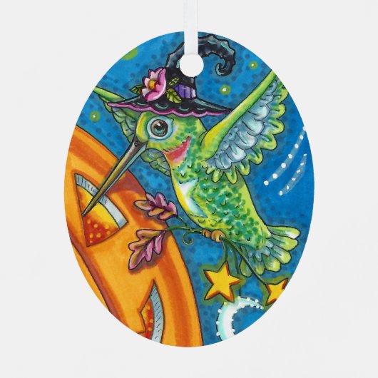 HALLOWEEN HUMMINGBIRD EN JACK O LANTERN WHIMSY METALEN ORNAMENT (Achterkant)