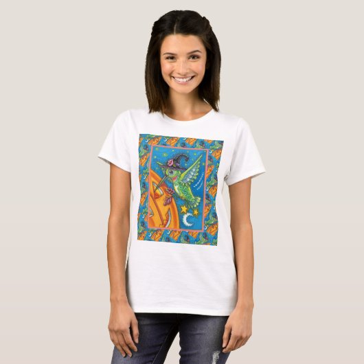 HALLOWEEN HUMMINGBIRD EN JACK O LANTERN WHIMSY T-SHIRT (Voorkant volledig)
