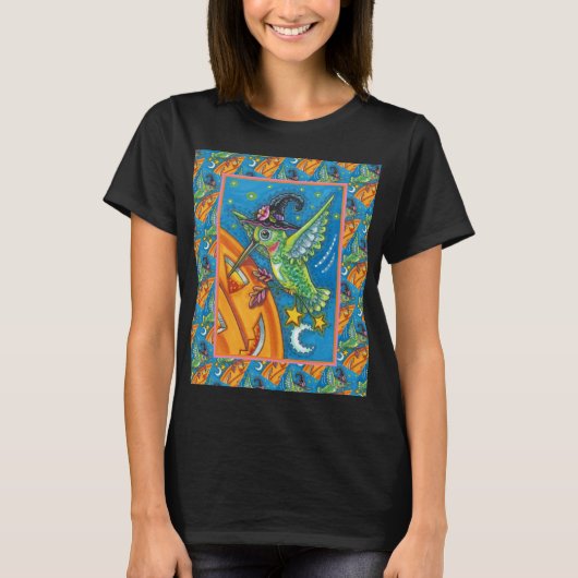 HALLOWEEN HUMMINGBIRD EN JACK O LANTERN WHIMSY T-SHIRT (Voorkant)