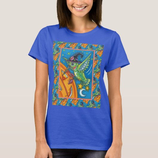 HALLOWEEN HUMMINGBIRD EN JACK O LANTERN WHIMSY T-SHIRT (Voorkant)