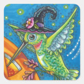 HALLOWEEN HUMMINGBIRD EN JACK O LANTERN WHIMSY VIERKANTE STICKER (Voorkant)