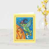 HALLOWEEN HUMMINGBIRD, JACK O LANTERN WHIMSY Blank Kaart (Gele Bloem)