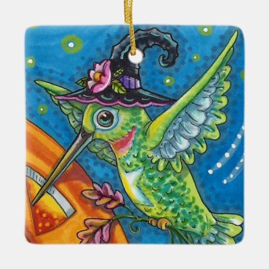 HALLOWEEN HUMMINGBIRD, JACK O LANTERN WHIMSY Blank Keramisch Ornament (Voorkant)