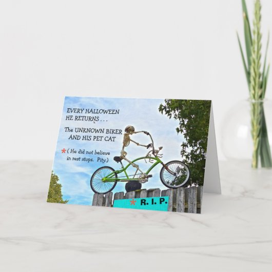 "HALLOWEEN HUMOR/DE ONBEKENDE BIKER"/SKELET KAART (Voorkant)