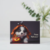 Halloween Hund. Welpe mit Kürbissen. Niedlich. Briefkaart (Staand voorkant)