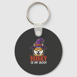 Halloween Husky Is My Boo Heksenhoed Sleutelhanger