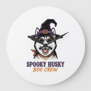 Halloween Husky T-shirt Heks Hond Vintage Grafisch Grote Klok