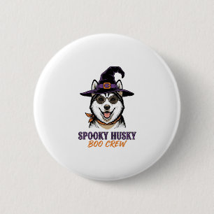 Halloween Husky T-shirt Heks Hond Vintage Grafisch Ronde Button 5,7 Cm
