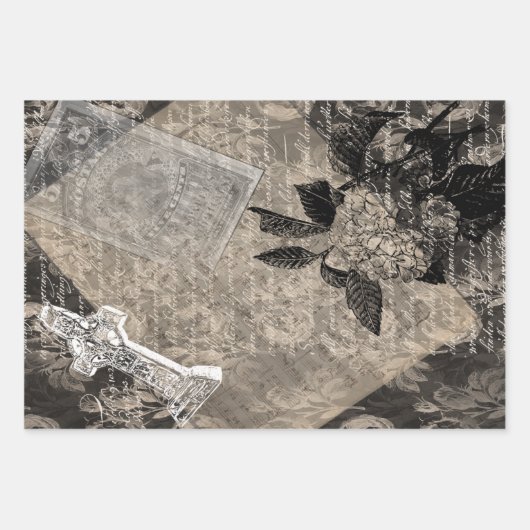 Halloween Hydrangea en Cross  Book Page Inpakpapier Vel (Voorkant)